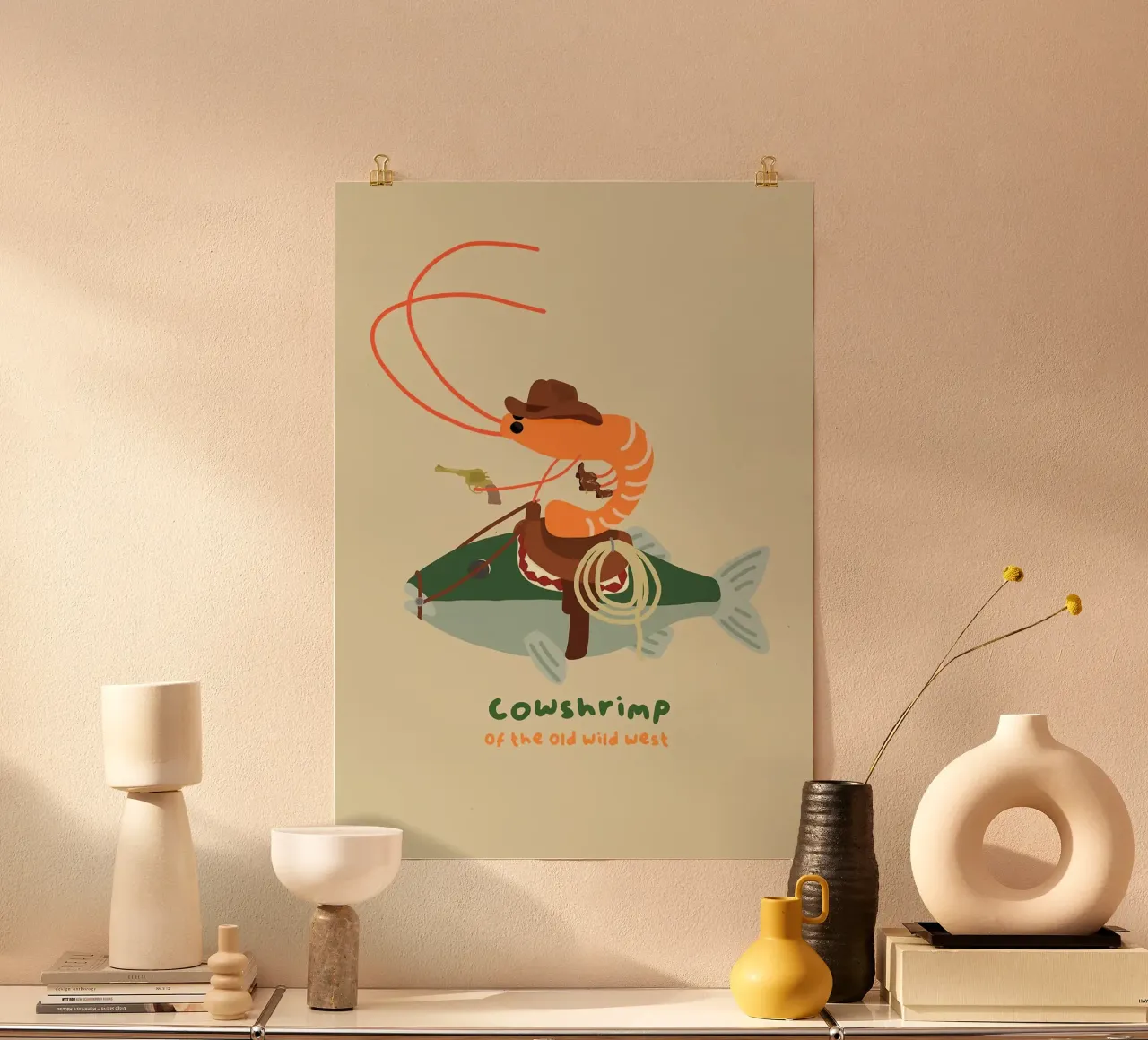 Il gambero di mucca del vecchio e selvaggio West poster da mesa