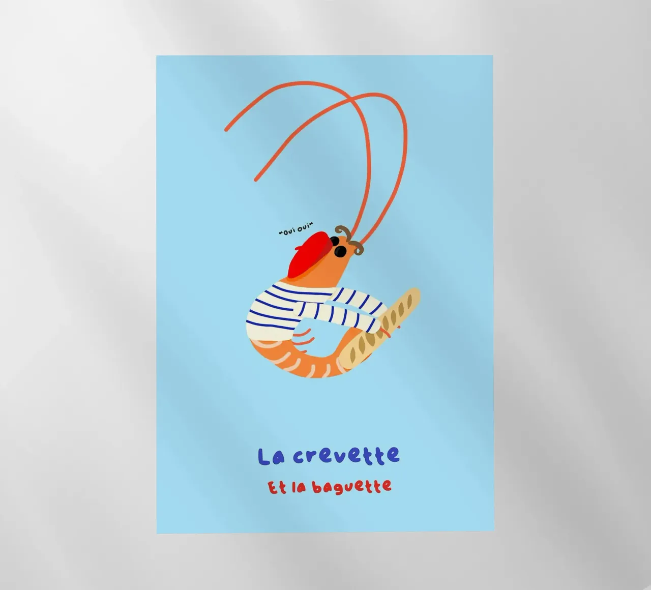 Gamberi alla francese con illustrazione di baguette pellicola backlit da mesa