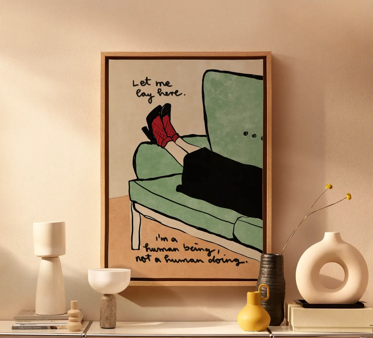 Lass mich hier liegen Leinwand mit Schattenfugenrahmen von mesa