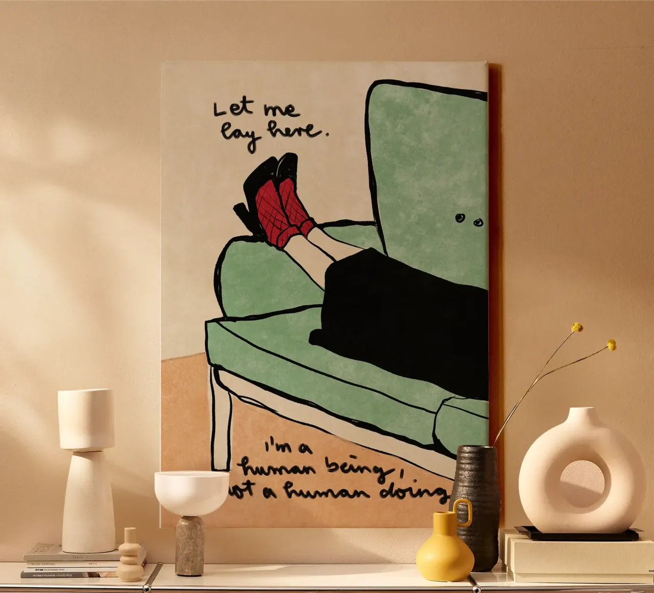 Lass mich hier liegen Leinwand mit Schattenfugenrahmen von mesa