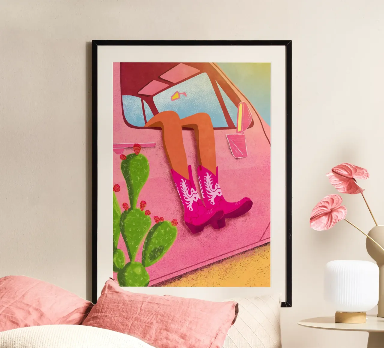 Botas vaqueras rosas poster de mesa