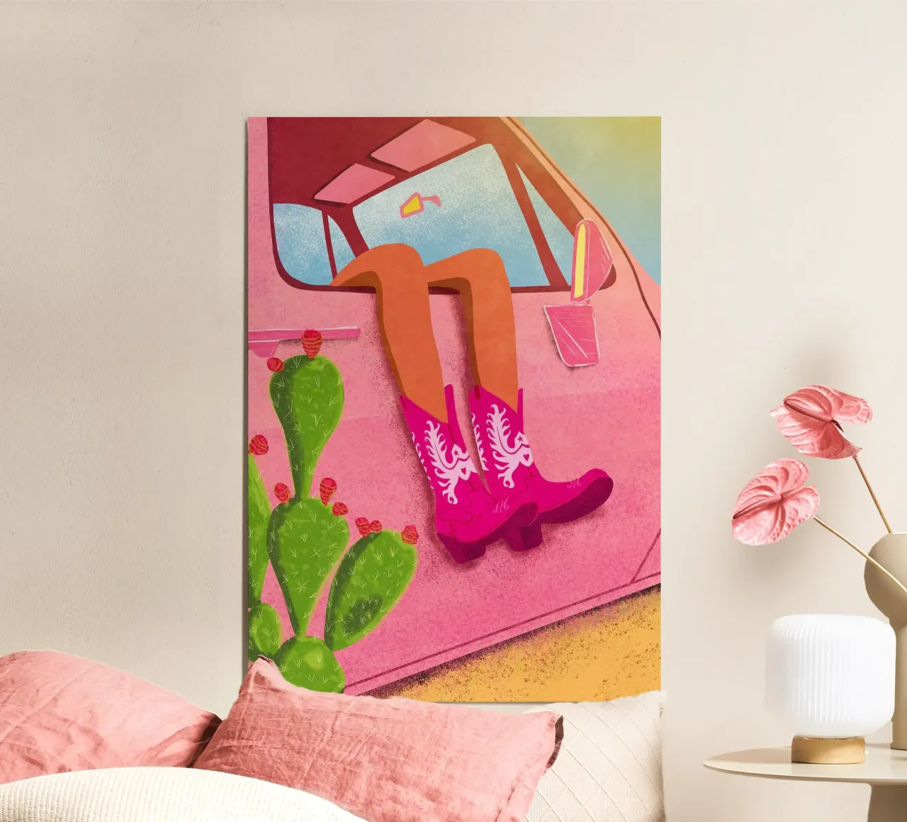 Botas vaqueras rosas poster de mesa