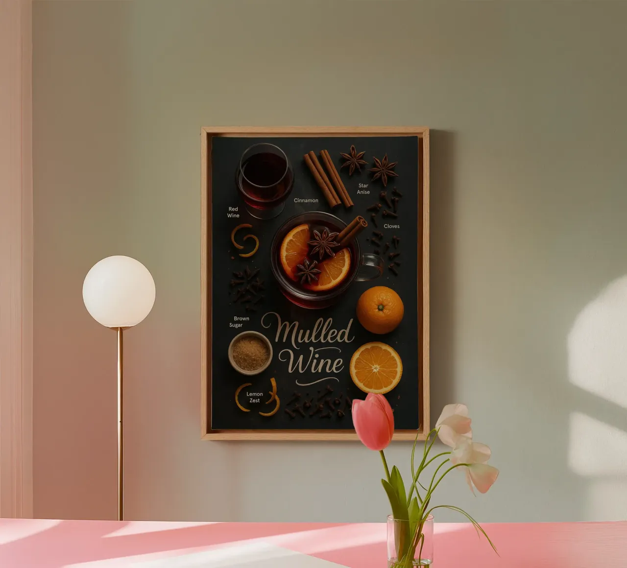 Poster sul vin brulé - Caldo cocktail invernale a base di vino rosso tela con Cornice a cassetta da mesa