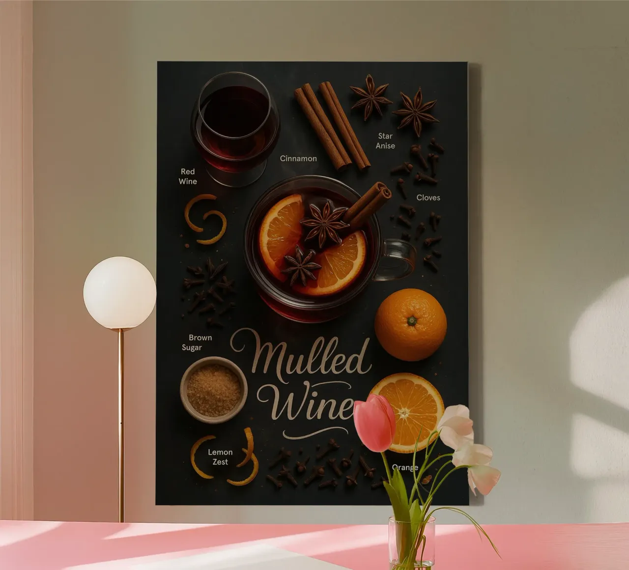 Poster sul vin brulé - Caldo cocktail invernale a base di vino rosso tela con Cornice a cassetta da mesa