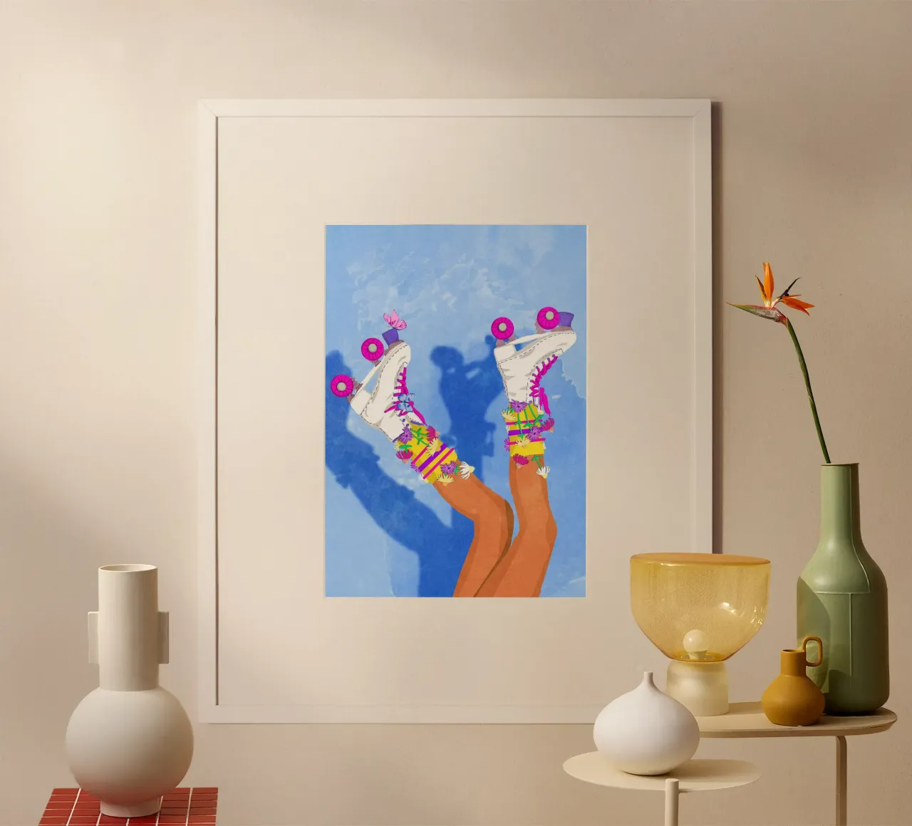 Pattini a rotelle con fiori poster da mesa