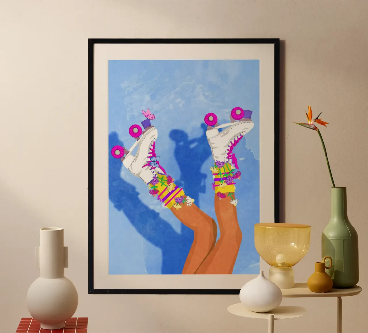 Pattini a rotelle con fiori poster da mesa