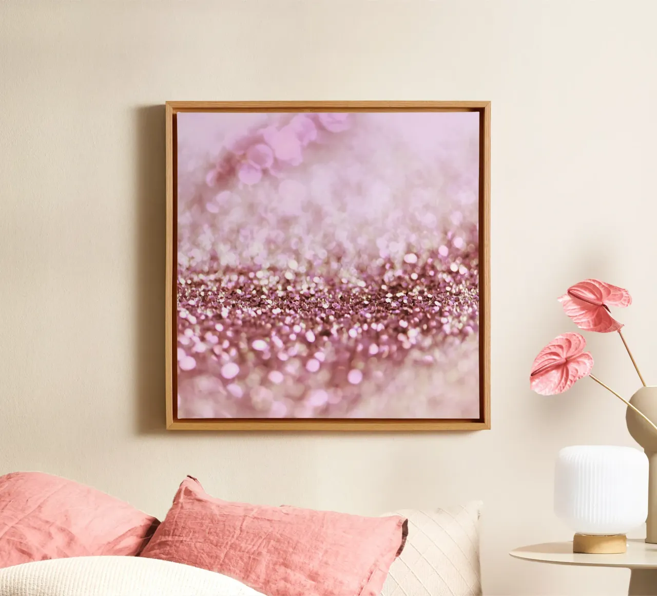 Sparkling Pink Glitter with Shimmering Luxe Illumination canvas with Floater frame by Modern Muse