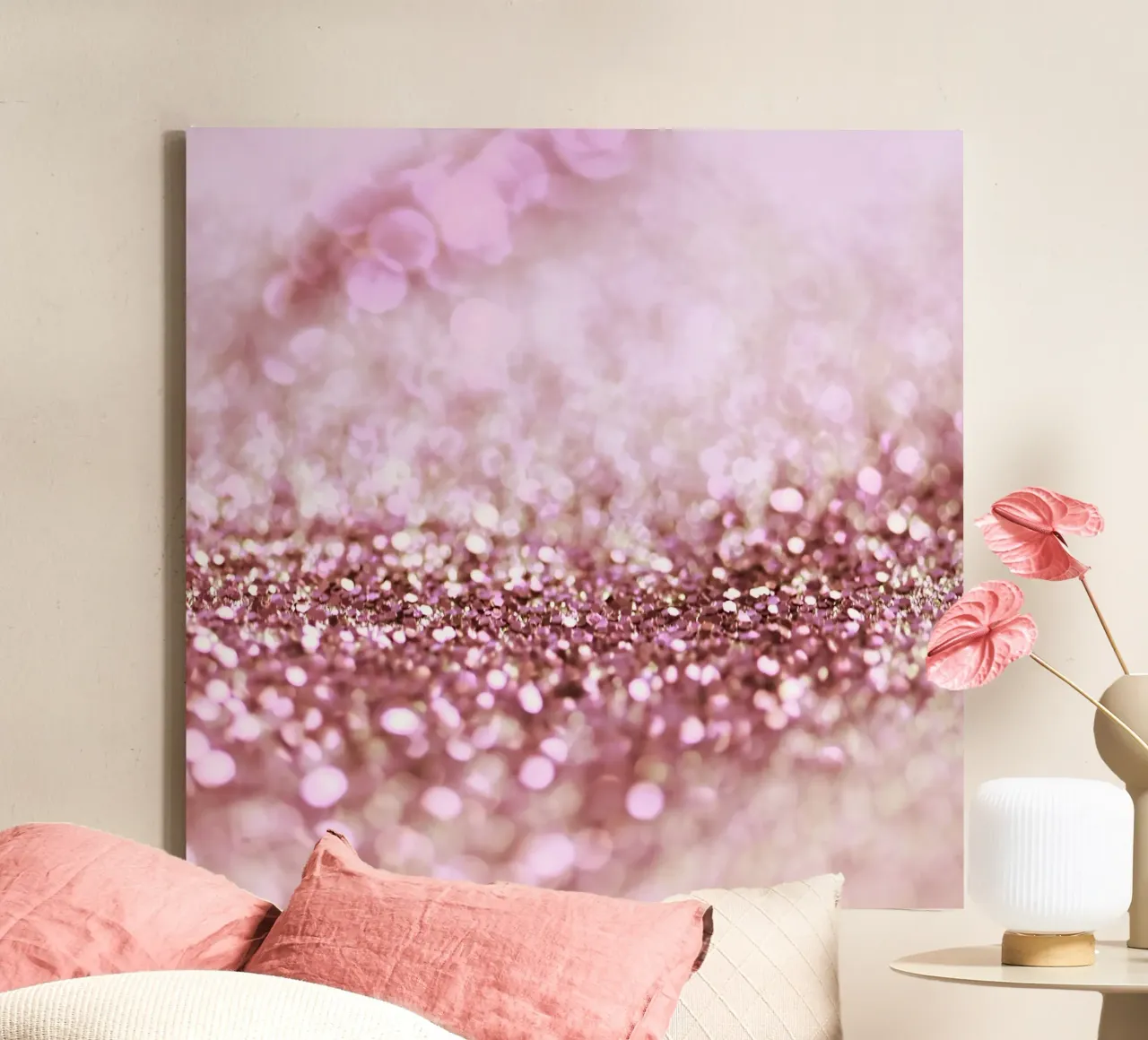 Sparkling Pink Glitter with Shimmering Luxe Illumination canvas with Floater frame by Modern Muse