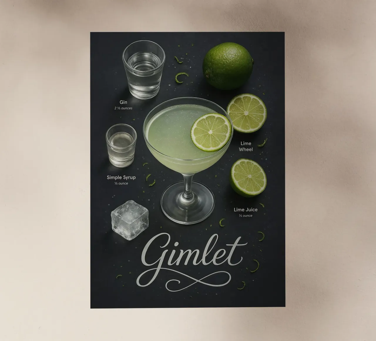 Poster per cocktail Gimlet - Gin e Lime Classico minimale pellicola backlit da mesa