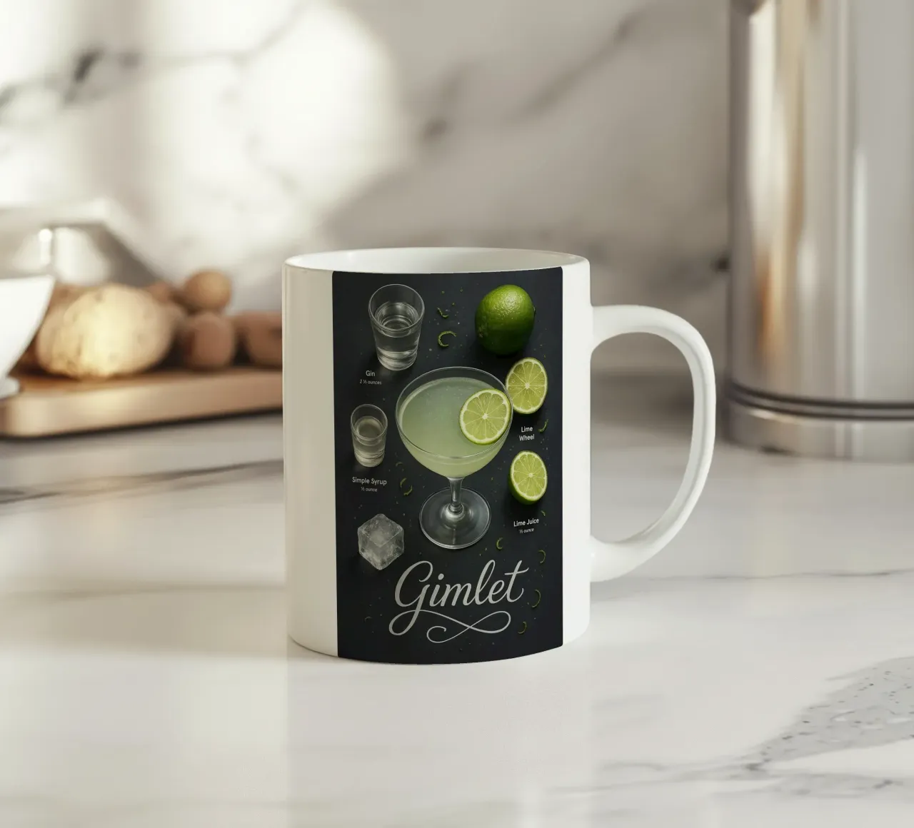 Poster per cocktail Gimlet - Gin e Lime Classico minimale tazza in ceramica da mesa