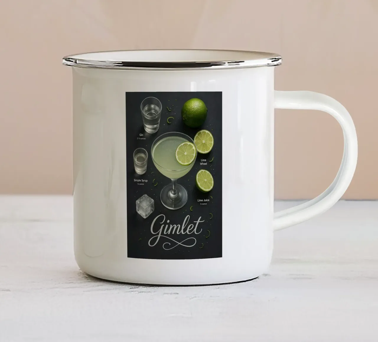 Poster per cocktail Gimlet - Gin e Lime Classico minimale tazza in smalto da mesa