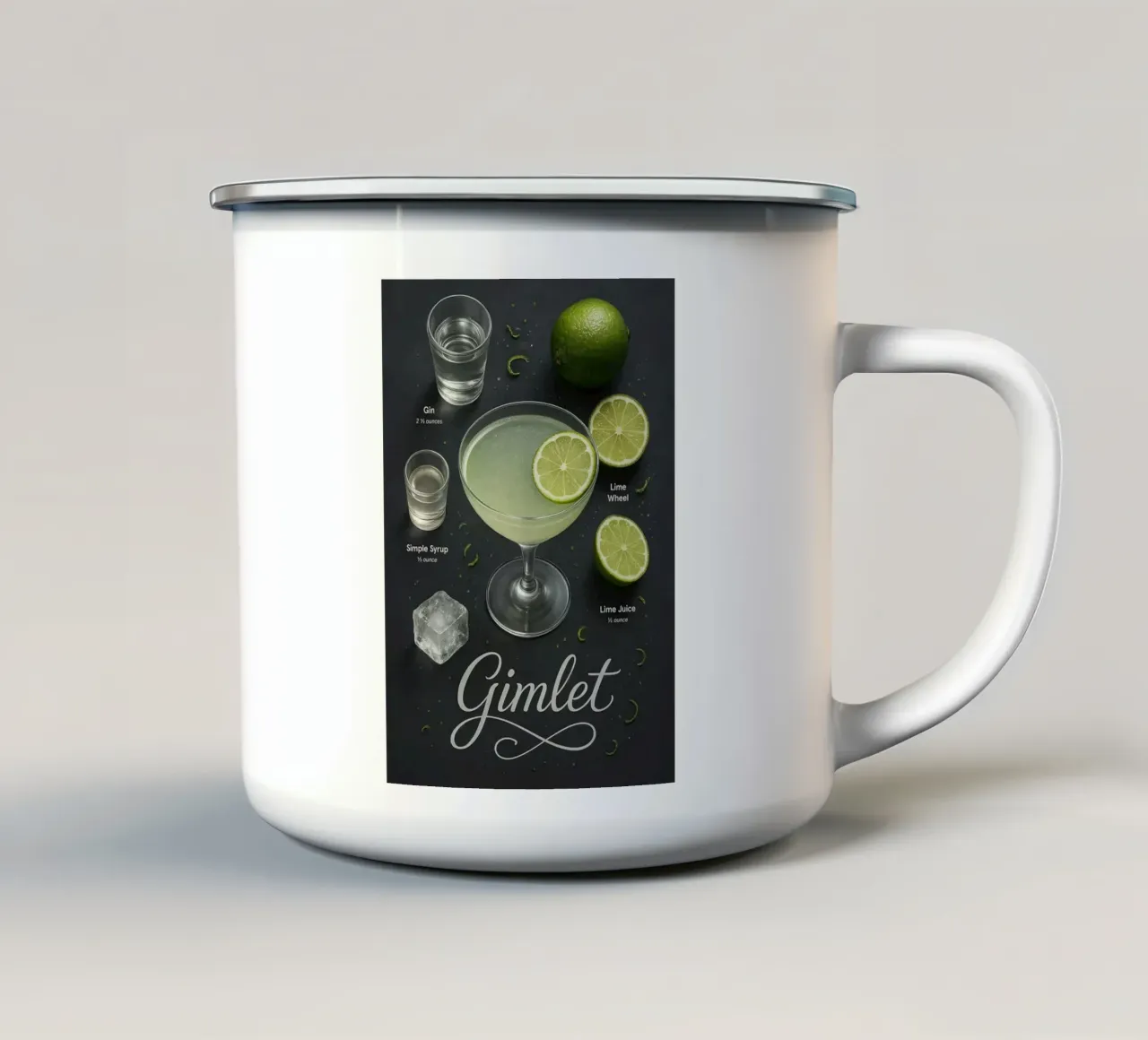Poster per cocktail Gimlet - Gin e Lime Classico minimale tazza in smalto da mesa