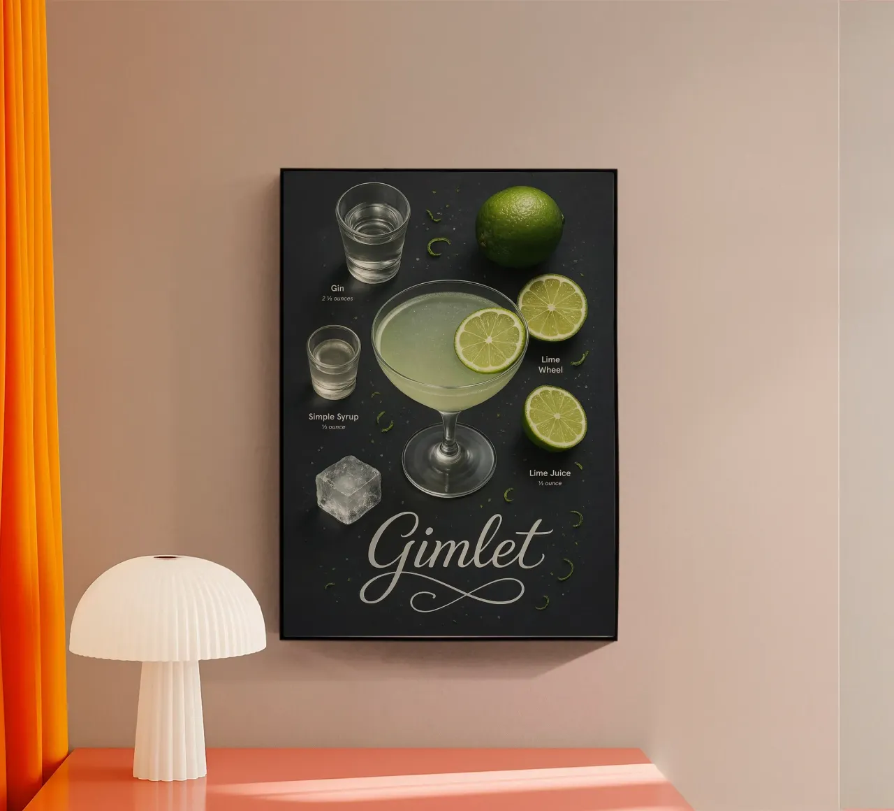 Poster per cocktail Gimlet - Gin e Lime Classico minimale plexiglass da mesa