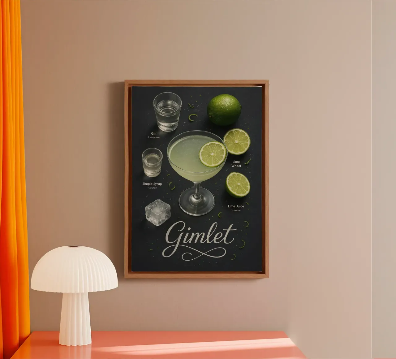 Poster per cocktail Gimlet - Gin e Lime Classico minimale tela con Cornice a cassetta da mesa