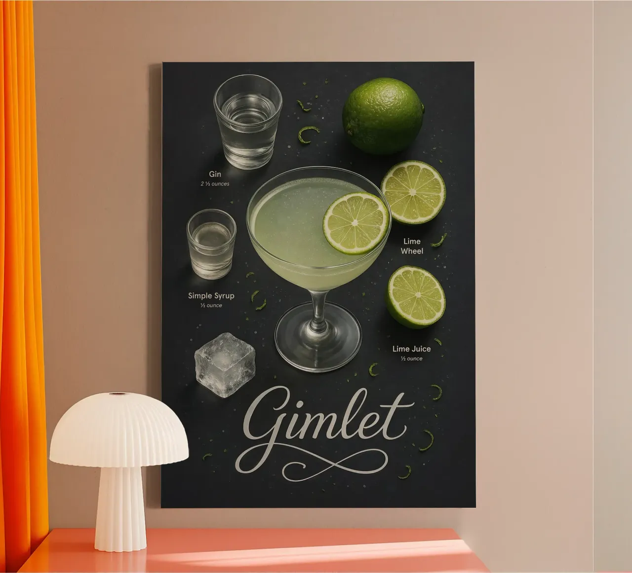 Poster per cocktail Gimlet - Gin e Lime Classico minimale tela con Cornice a cassetta da mesa