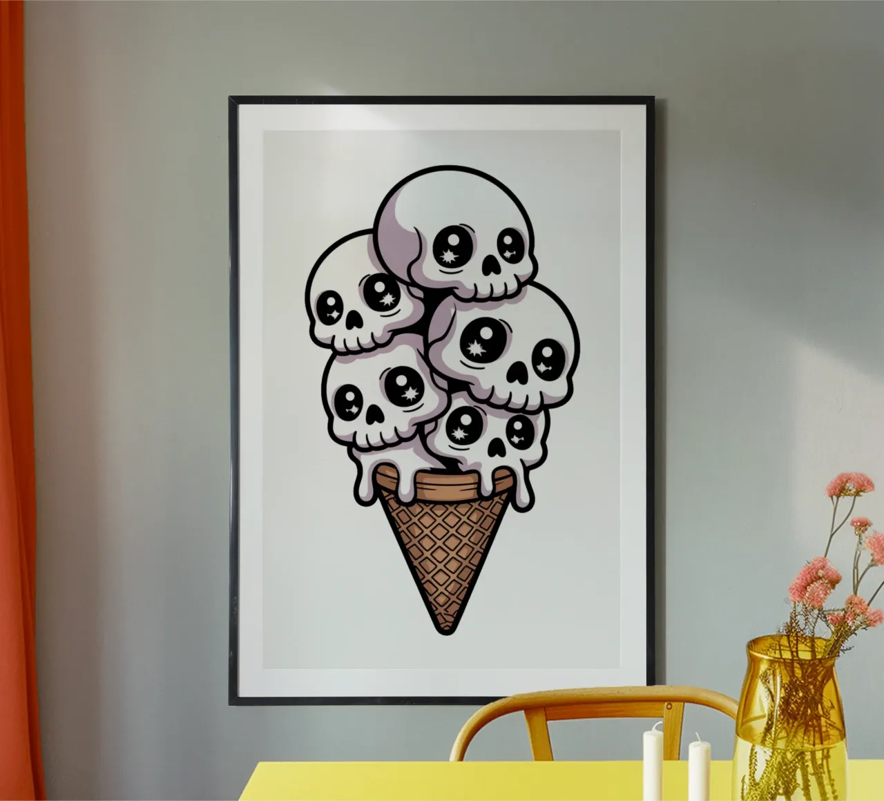 Skull Ice Cream poster con telaio in alluminio da Sasyall Graphics