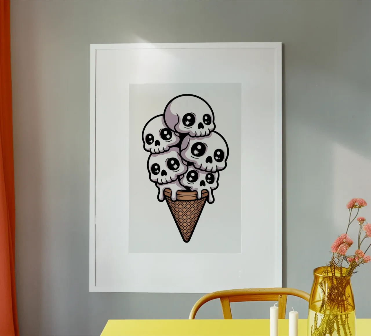 Skull Ice Cream poster con telaio in alluminio da Sasyall Graphics