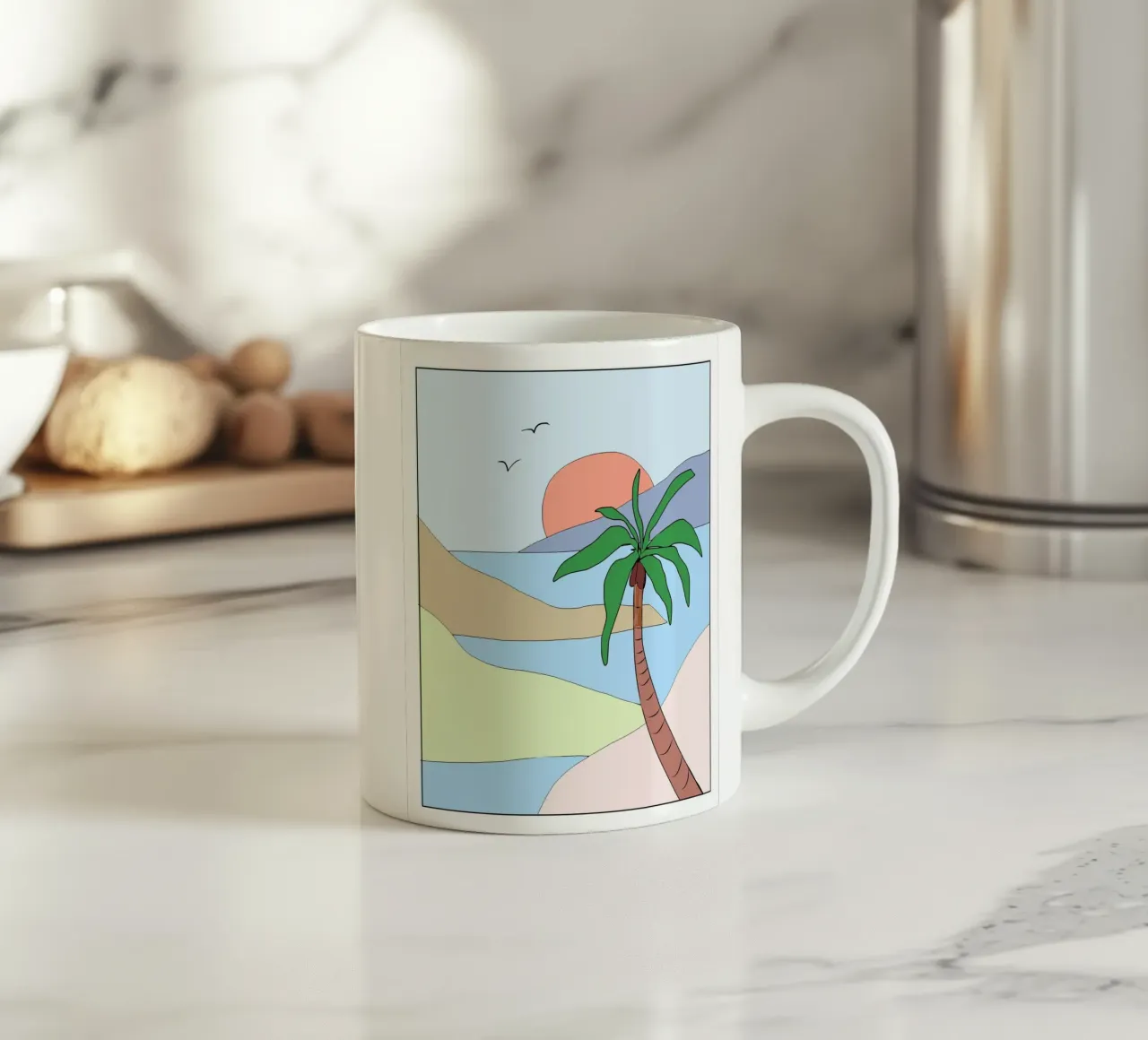 Spiaggia di palme 02 tazza in ceramica da Little Dean