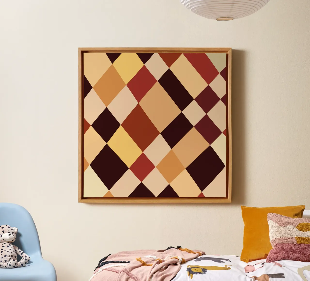 Aardetint diamant canvas met Baklijst van Little Dean