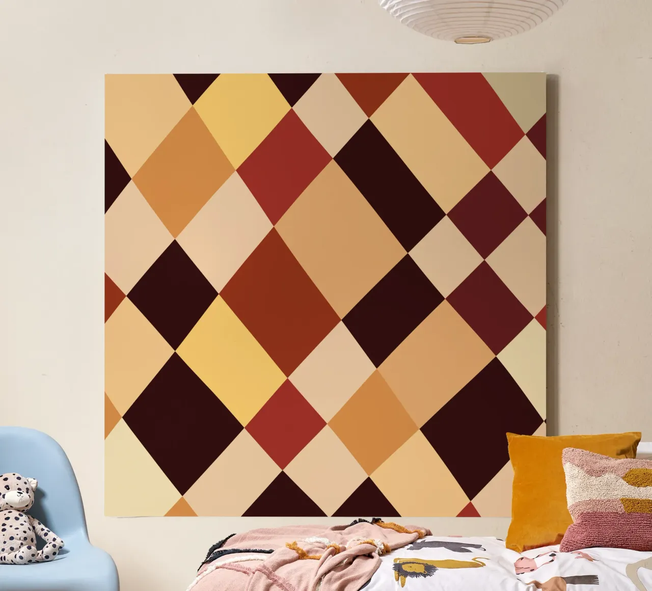 Aardetint diamant canvas met Baklijst van Little Dean