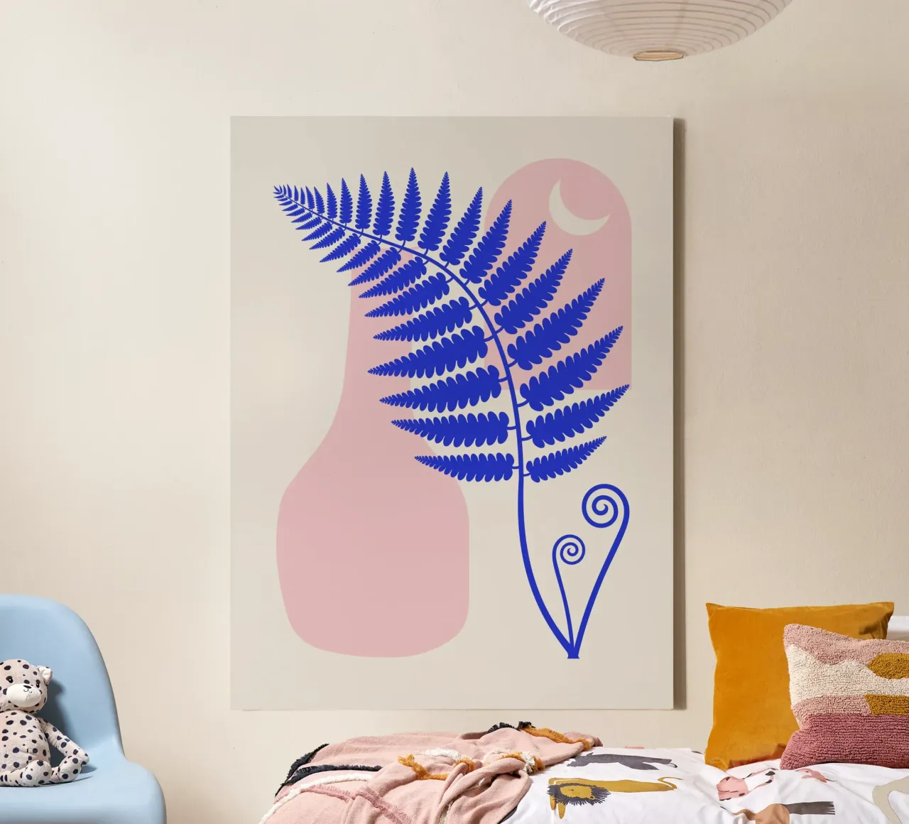 Rosa Boho-Interieur Leinwand mit Schattenfugenrahmen von Little Dean