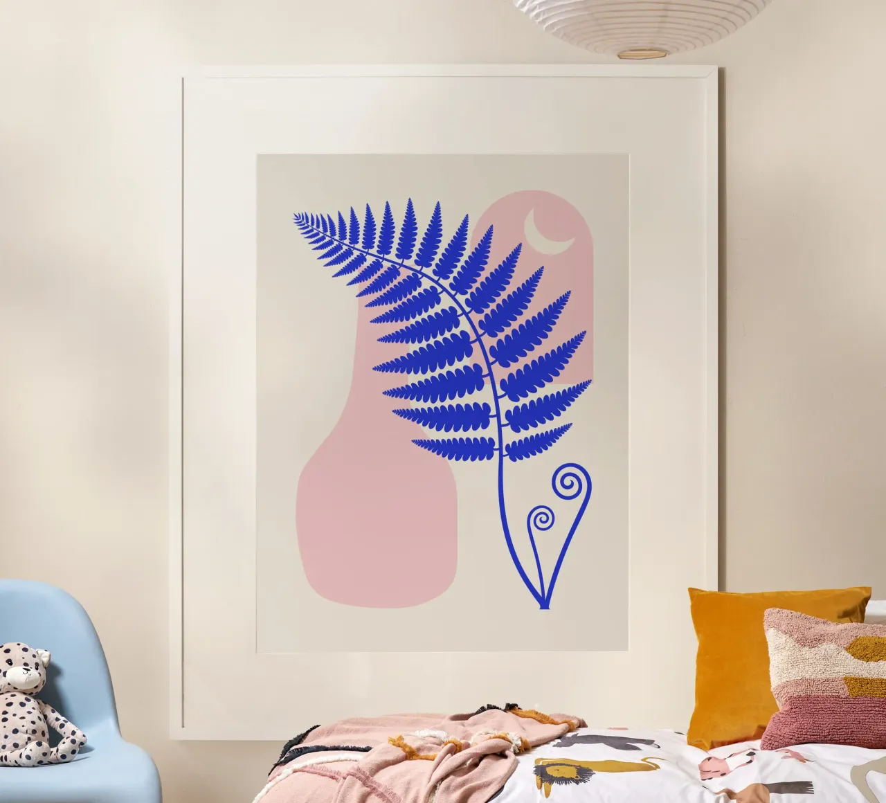 Interni rosa boho poster con telaio in legno da Little Dean