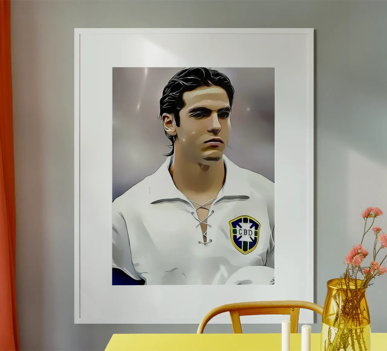 Un portrait élégant de Ricardo Kaka dans son maillot du Brésil poster avec cadre en plastique de dark eagle