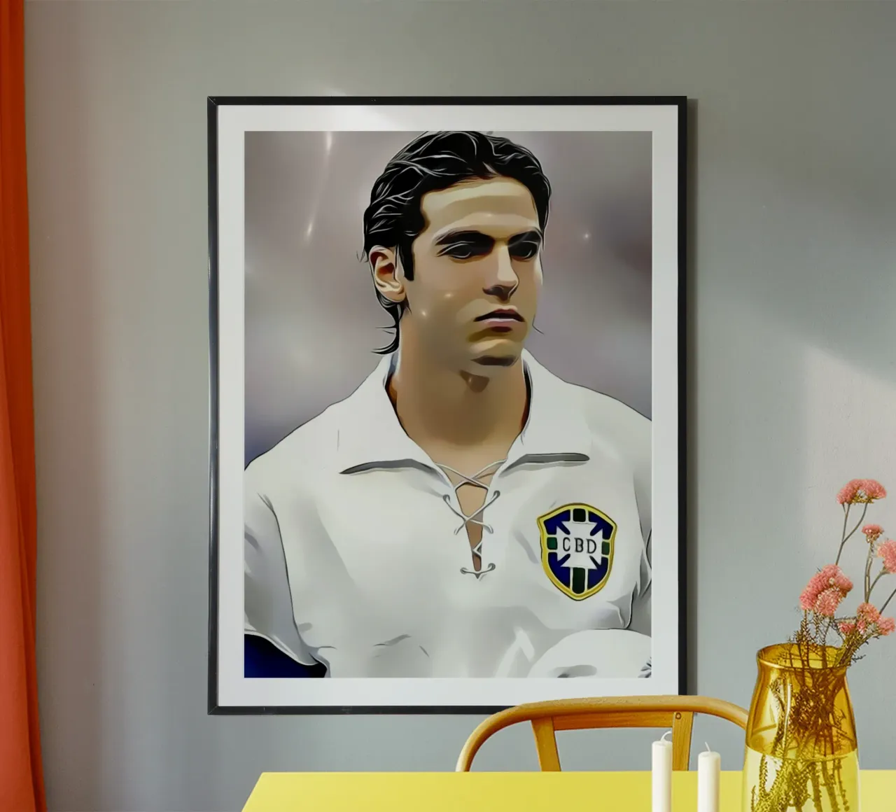 Un portrait élégant de Ricardo Kaka dans son maillot du Brésil poster avec cadre en plastique de dark eagle
