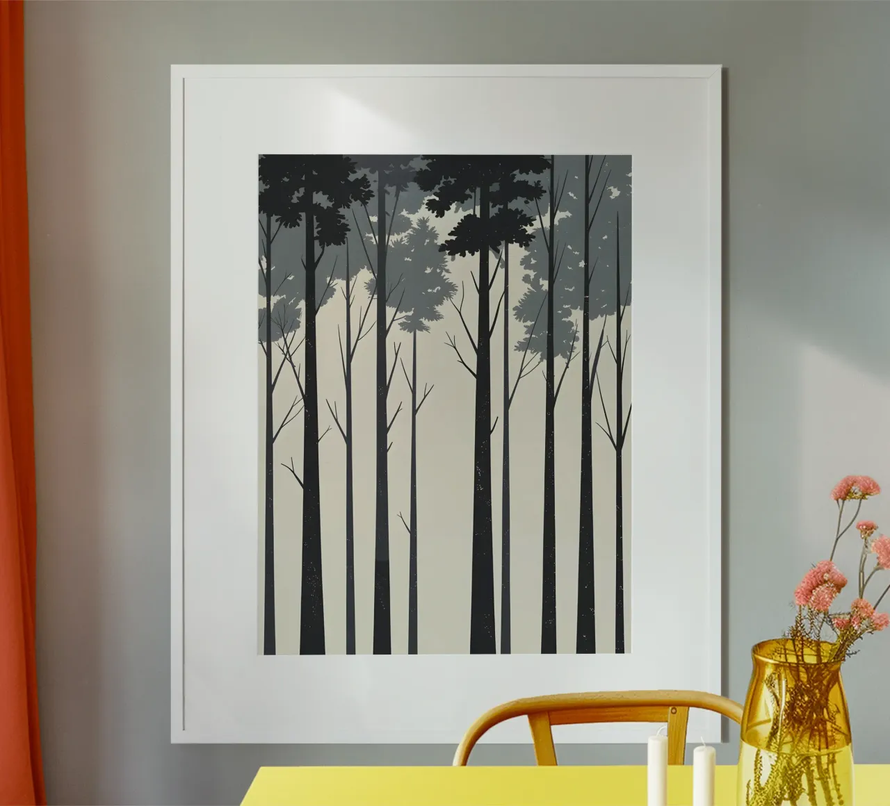 Semplice silhouette della linea del bosco poster con telaio in legno da The Green Room