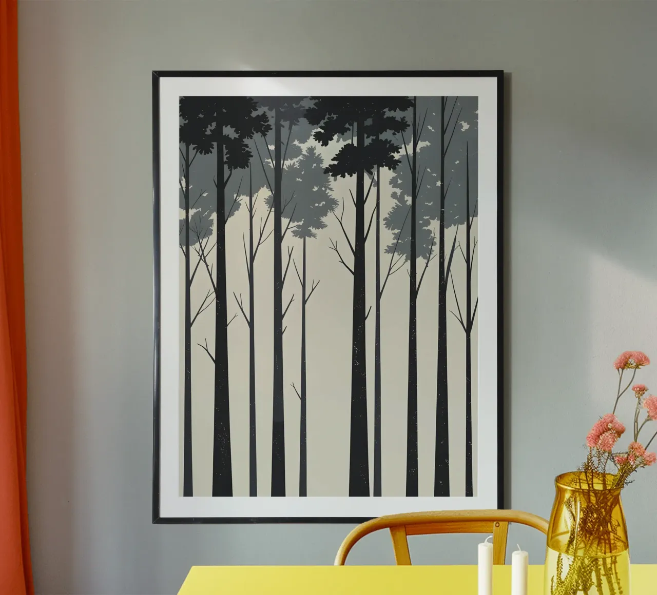 Semplice silhouette della linea del bosco poster con telaio in legno da The Green Room