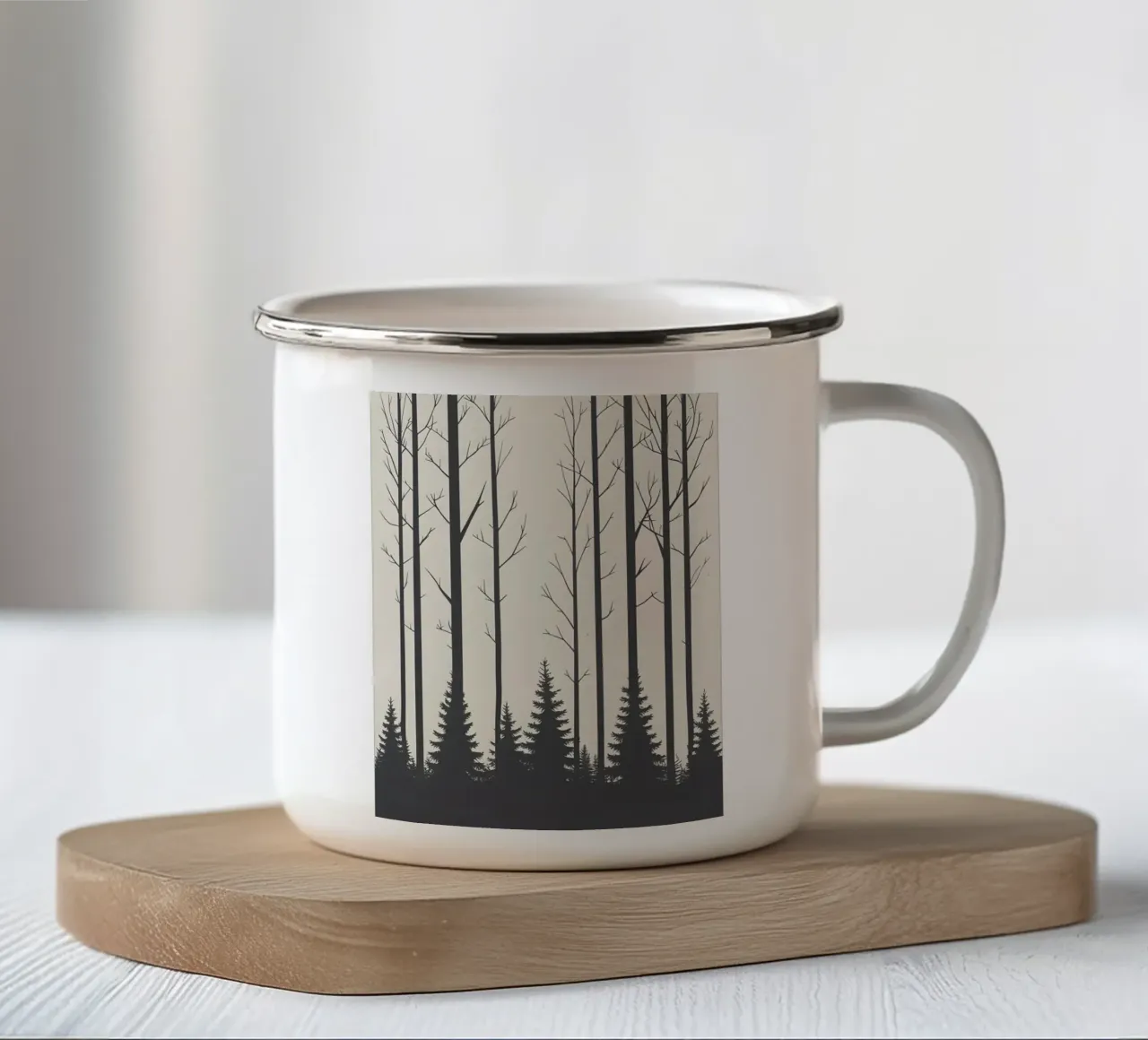 Semplice silhouette della linea del bosco tazza in smalto da Botanical Gallery