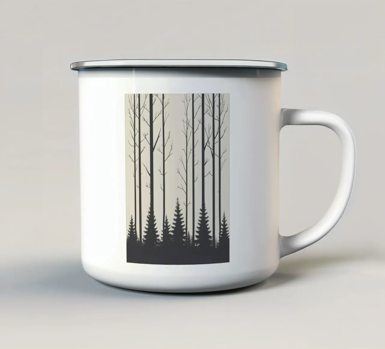 Semplice silhouette della linea del bosco tazza in smalto da Botanical Gallery