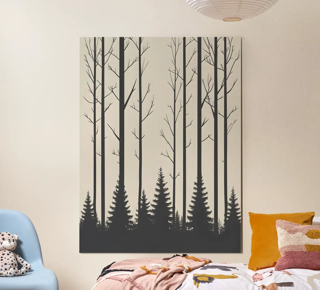 Semplice silhouette della linea del bosco poster con telaio in legno da The Green Room