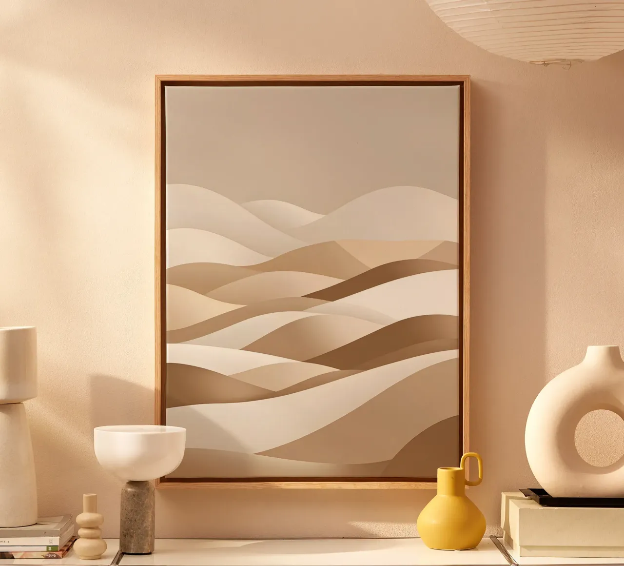 Minimalistisch glooiend abstract landschap canvas met Baklijst van The Green Room