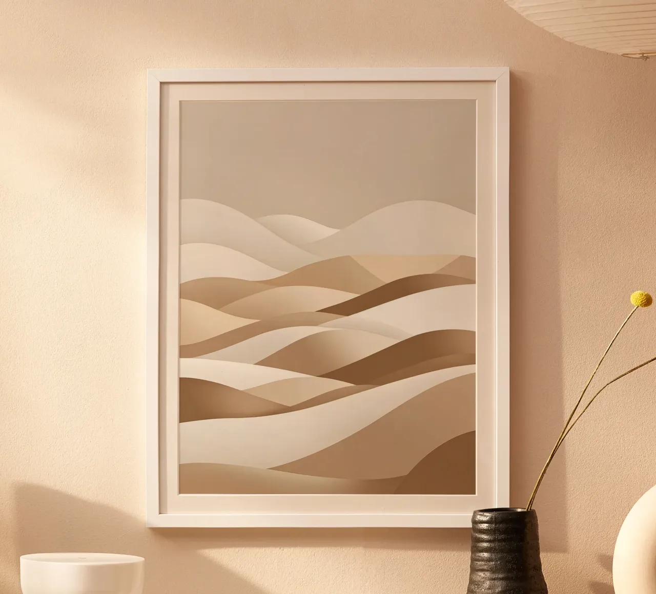 Paesaggio astratto minimalista di dolci colline poster con telaio in alluminio da The Green Room