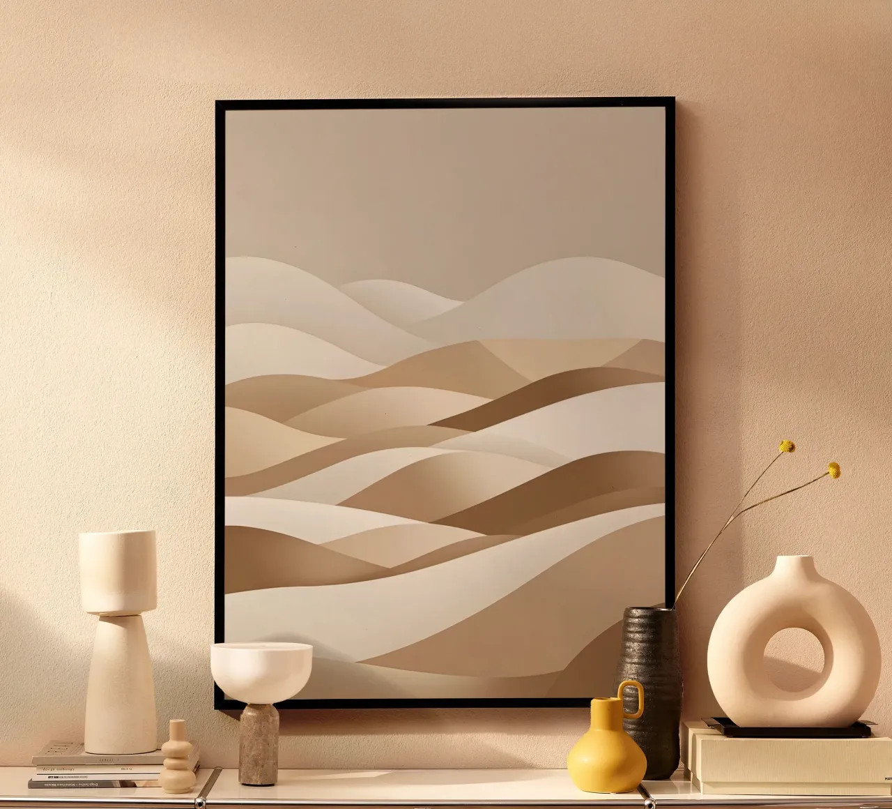 Paesaggio astratto minimalista di dolci colline poster con telaio in alluminio da The Green Room