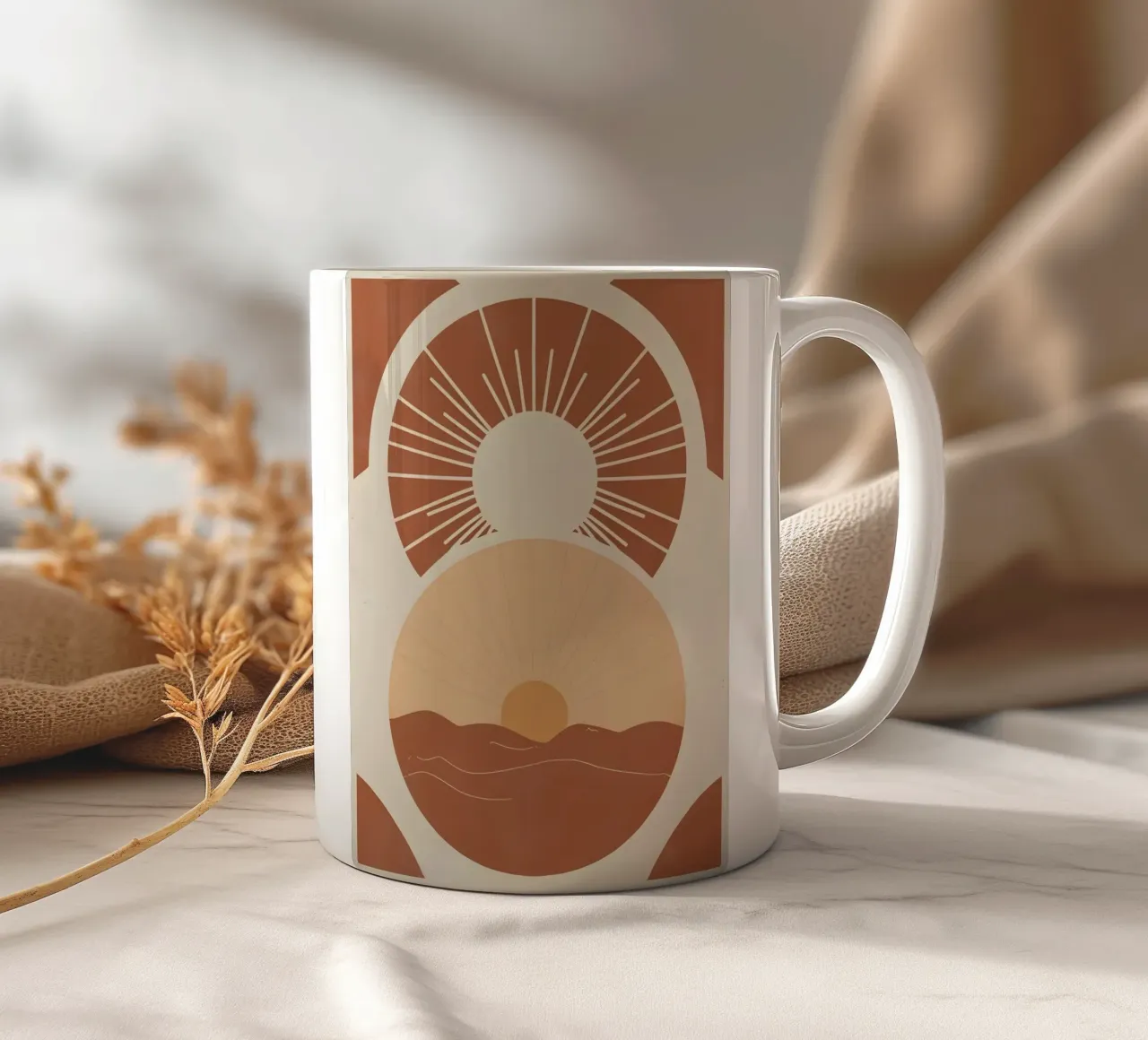 Sole astratto con linee geometriche radianti tazza in ceramica da Botanical Gallery