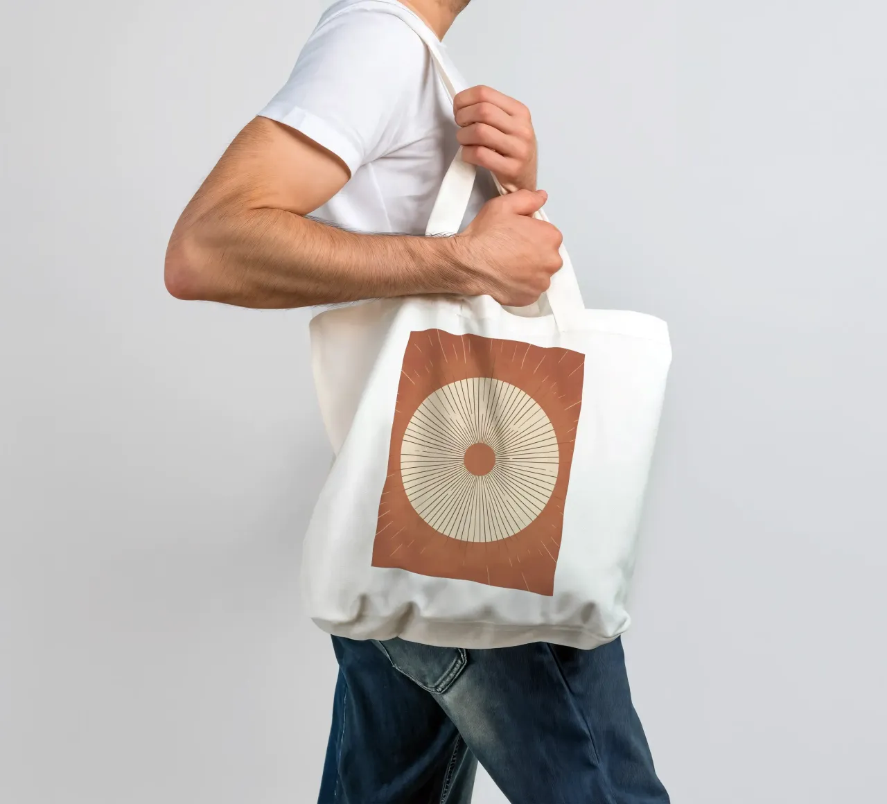 Sole astratto con linee geometriche radianti borsa in juta da Botanical Gallery