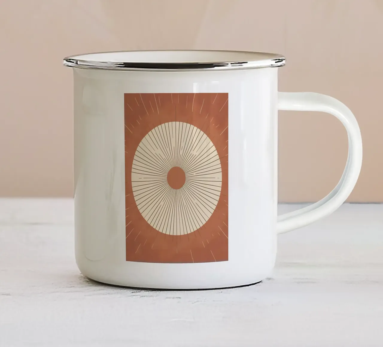 Sole astratto con linee geometriche radianti tazza in smalto da Botanical Gallery