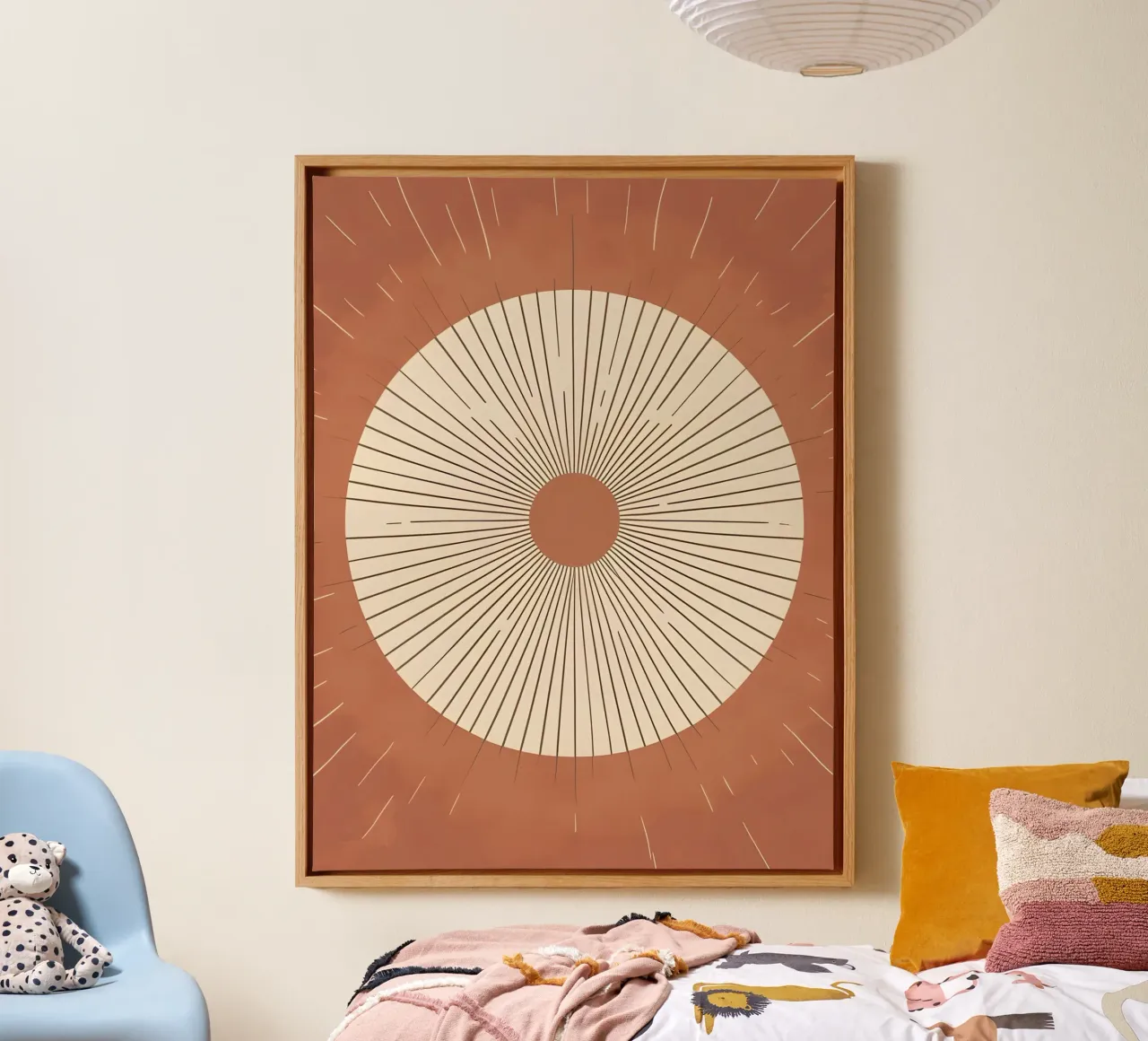 Sole astratto con linee geometriche radianti tela con Cornice a cassetta da The Green Room