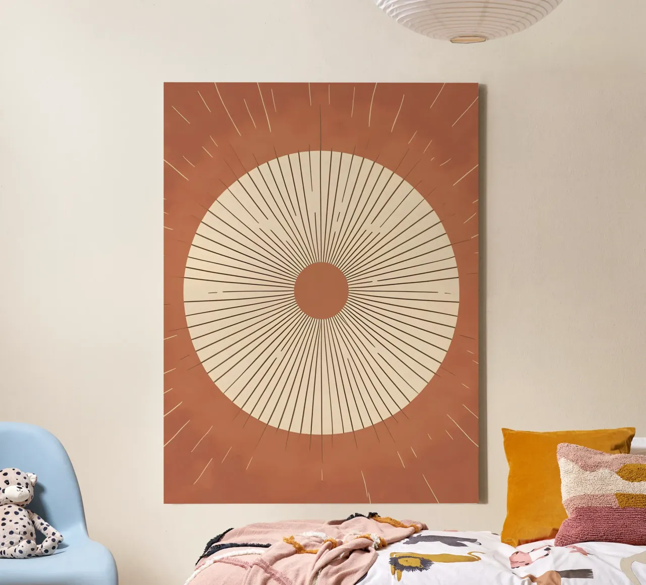 Sole astratto con linee geometriche radianti tela con Cornice a cassetta da The Green Room