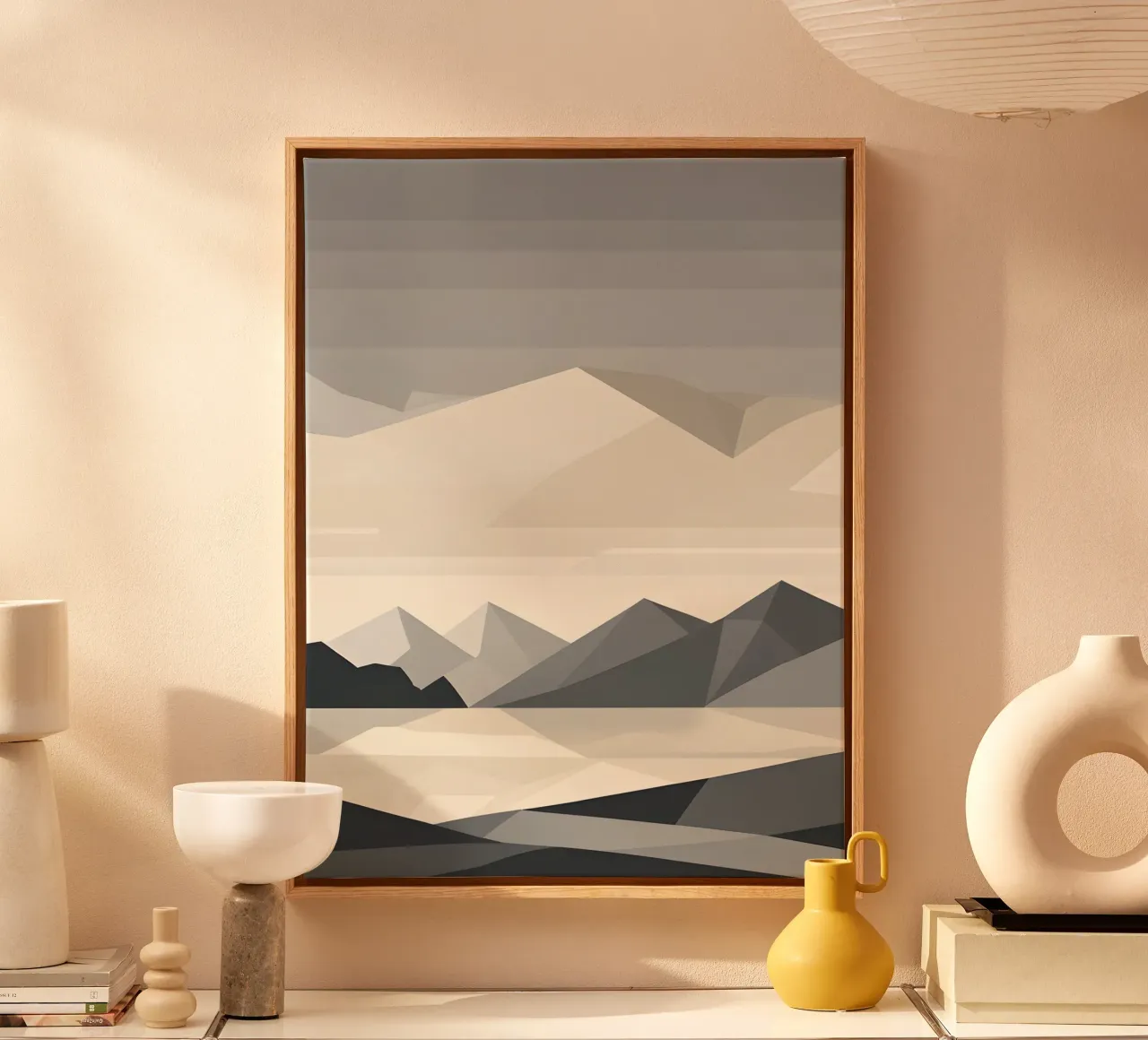 Abstract geometrisch berglandschap silhouet canvas met Baklijst van The Green Room