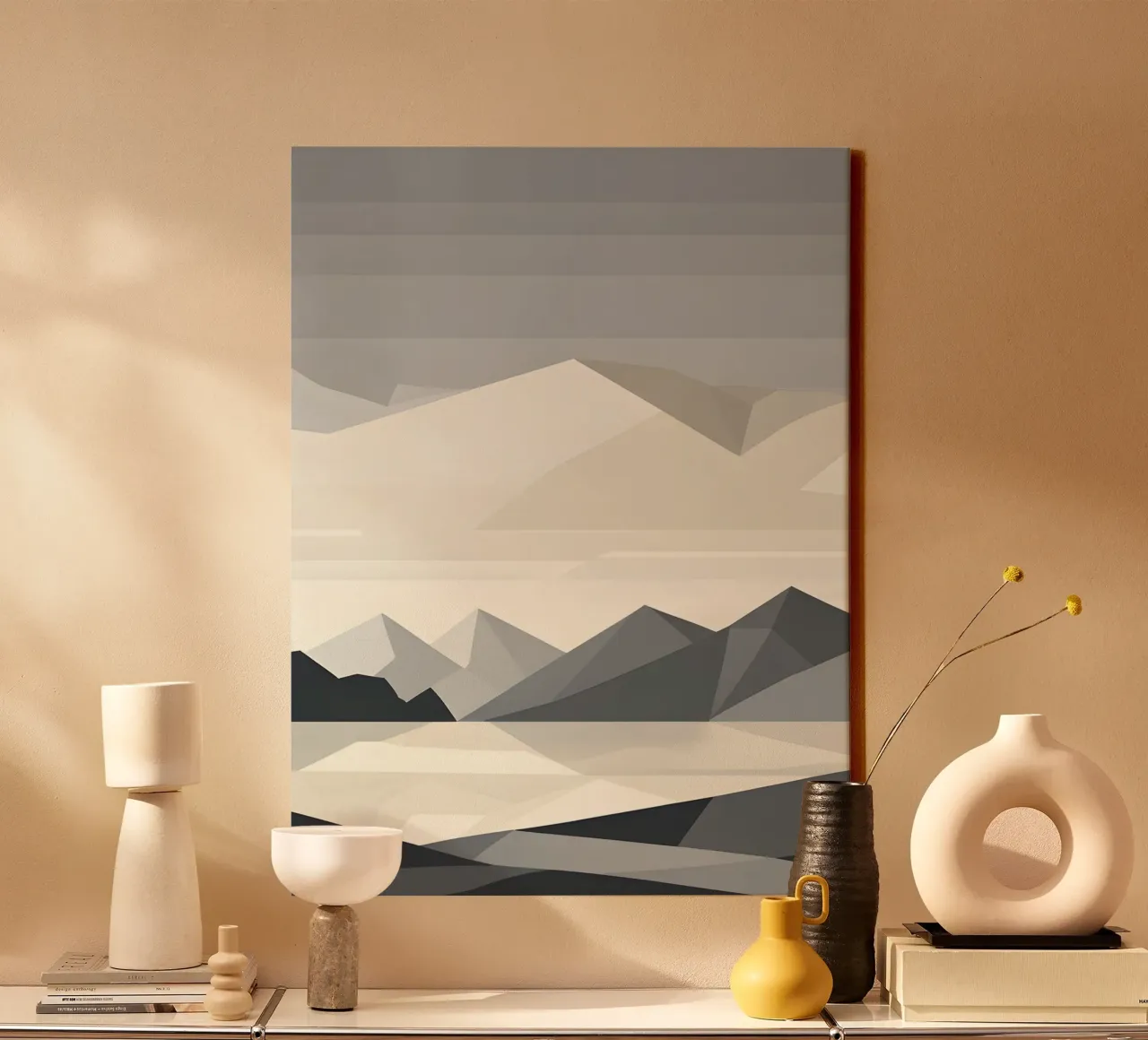Abstract geometrisch berglandschap silhouet canvas met Baklijst van The Green Room