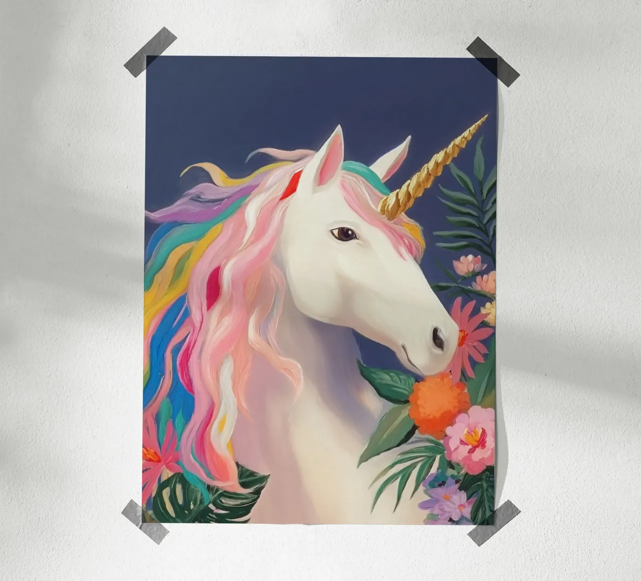Unicorno in un sogno floreale poster con telaio in plastica da Carinaprint