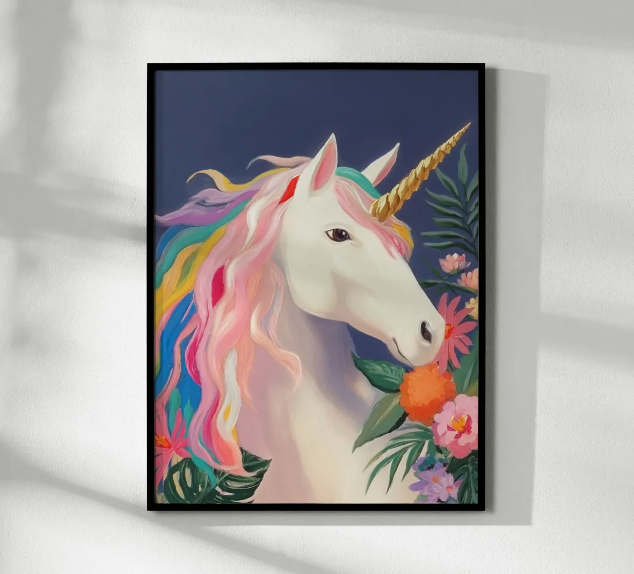 Unicorno in un sogno floreale poster con telaio in plastica da Carinaprint