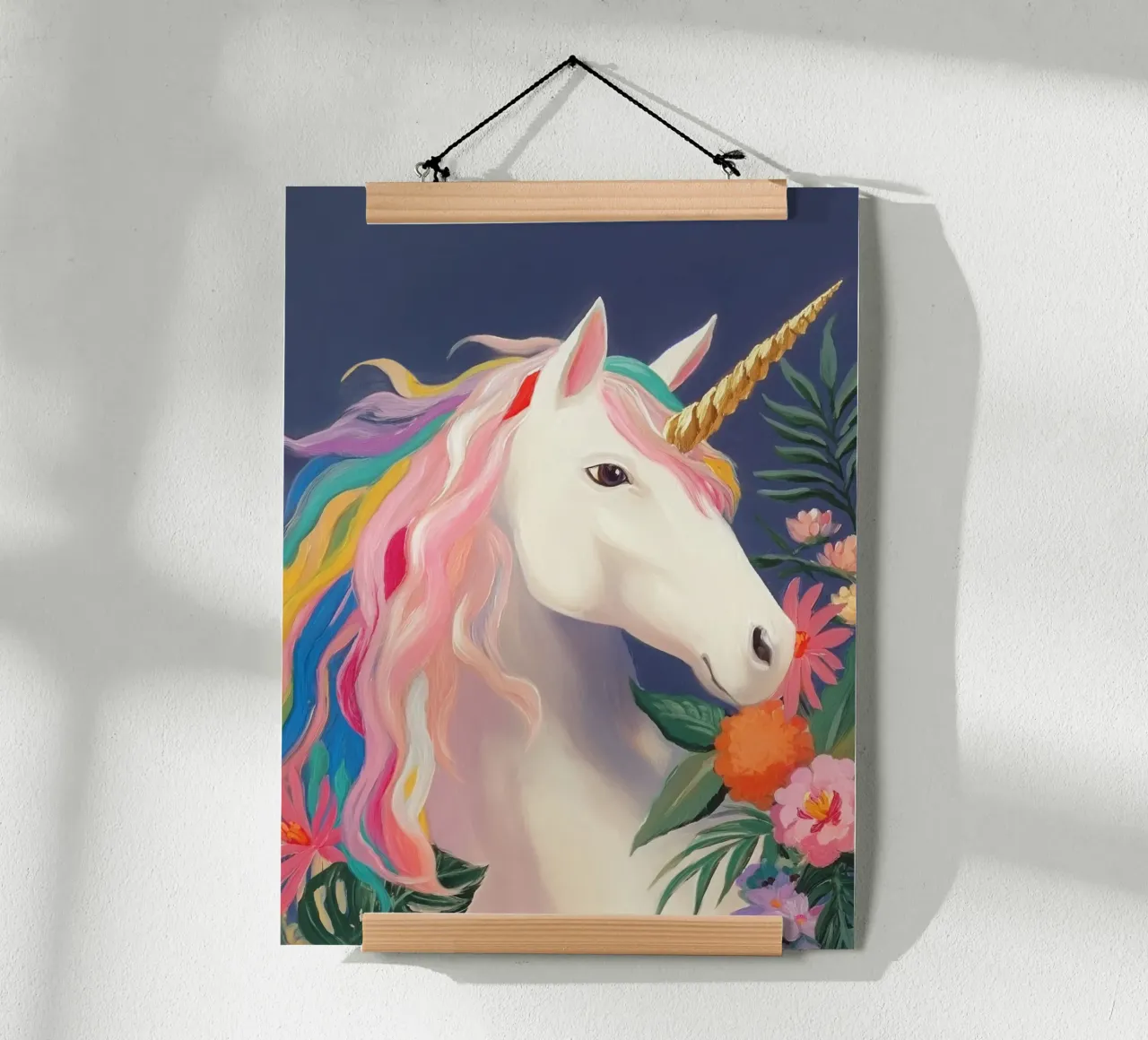 Unicorno in un sogno floreale poster con telaio in plastica da Carinaprint