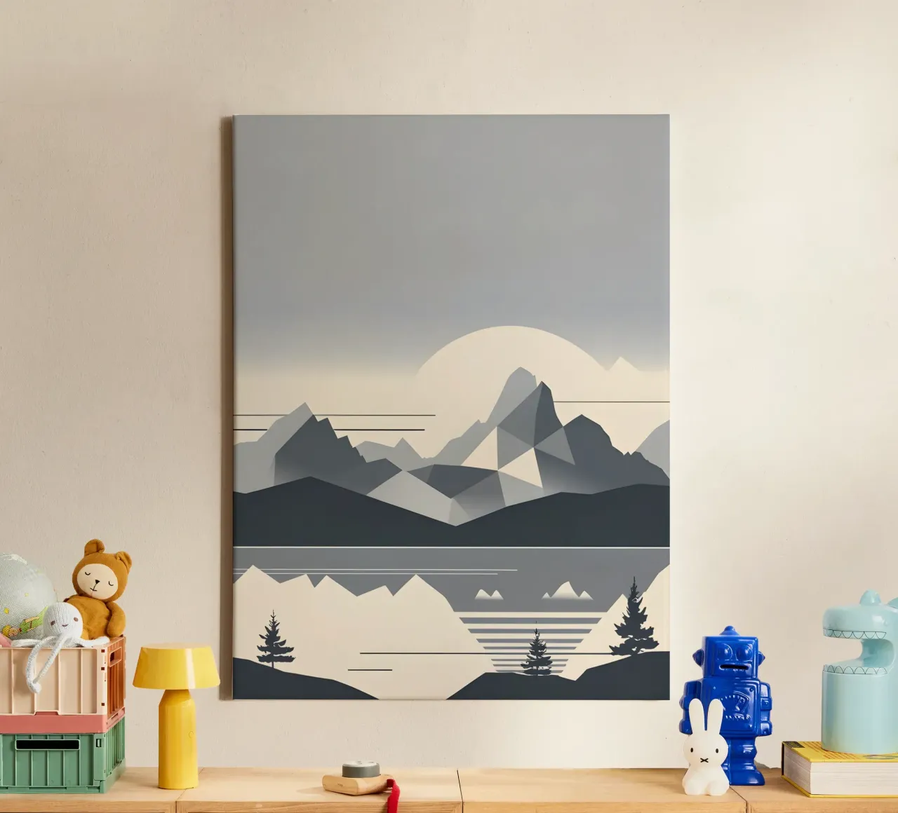 Abstract geometrisch berglandschap silhouet canvas met Baklijst van The Green Room