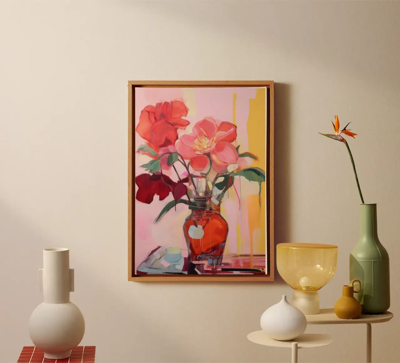 Botanische print, bloemenkunst, bloemenposter, abstracte bloemen canvas met Baklijst van Boheme