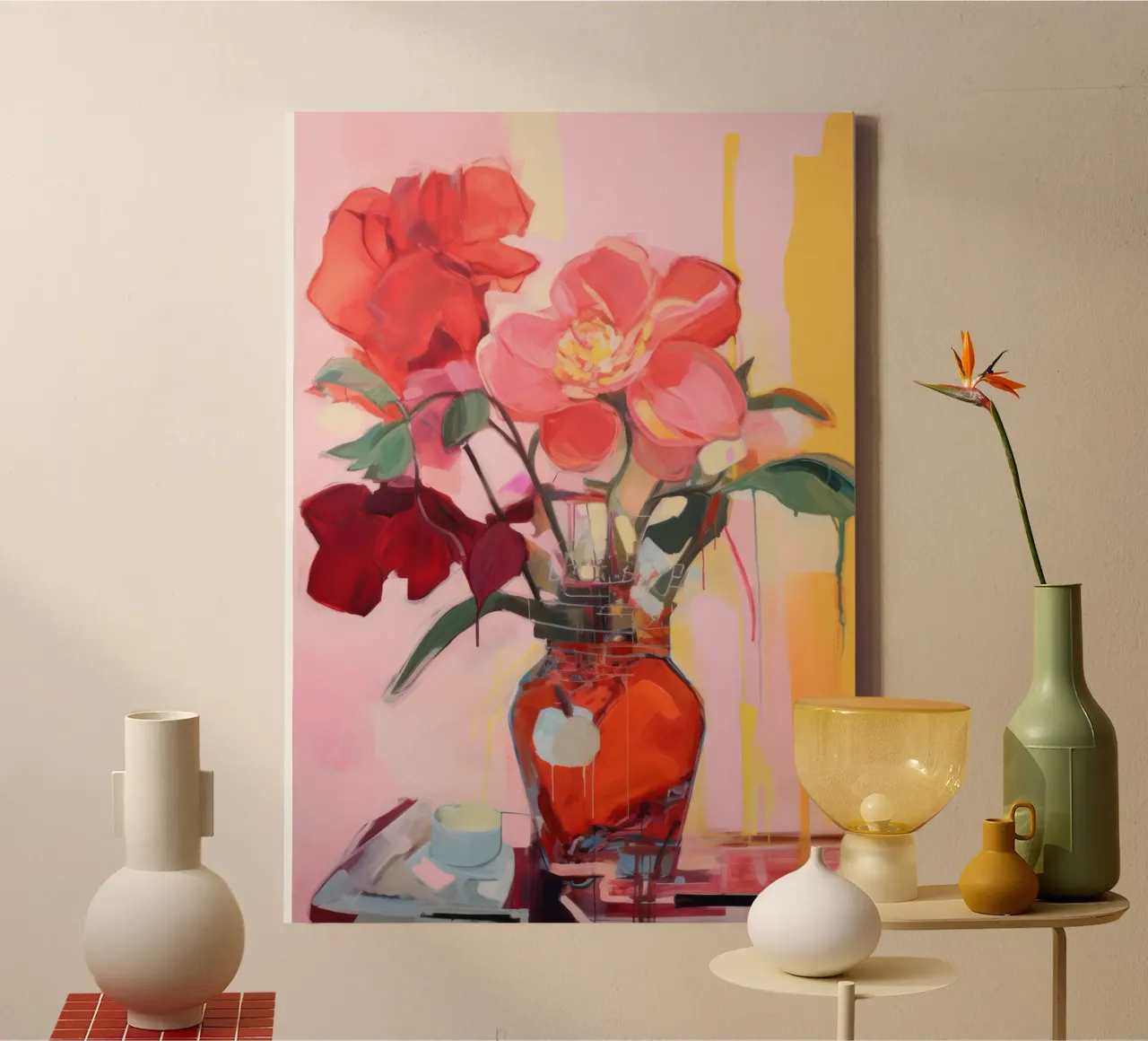 Botanische print, bloemenkunst, bloemenposter, abstracte bloemen canvas met Baklijst van Boheme
