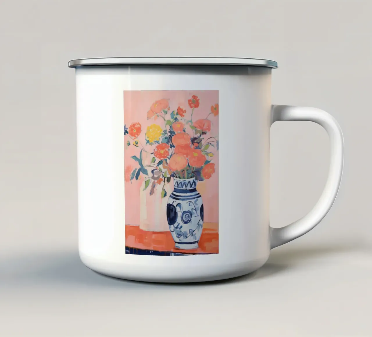 Abstracte bloemen in vaas, botanische bloemenprint emaille mok van Boheme